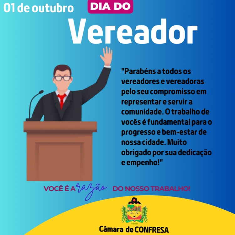 Dia 01 de outubro é comemorado o dia do vereador