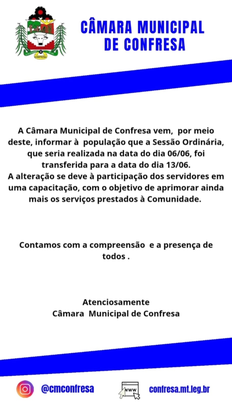 Comunicado de alteração na data  de realização da 9ª Sessão Ordinária do ano de 2025