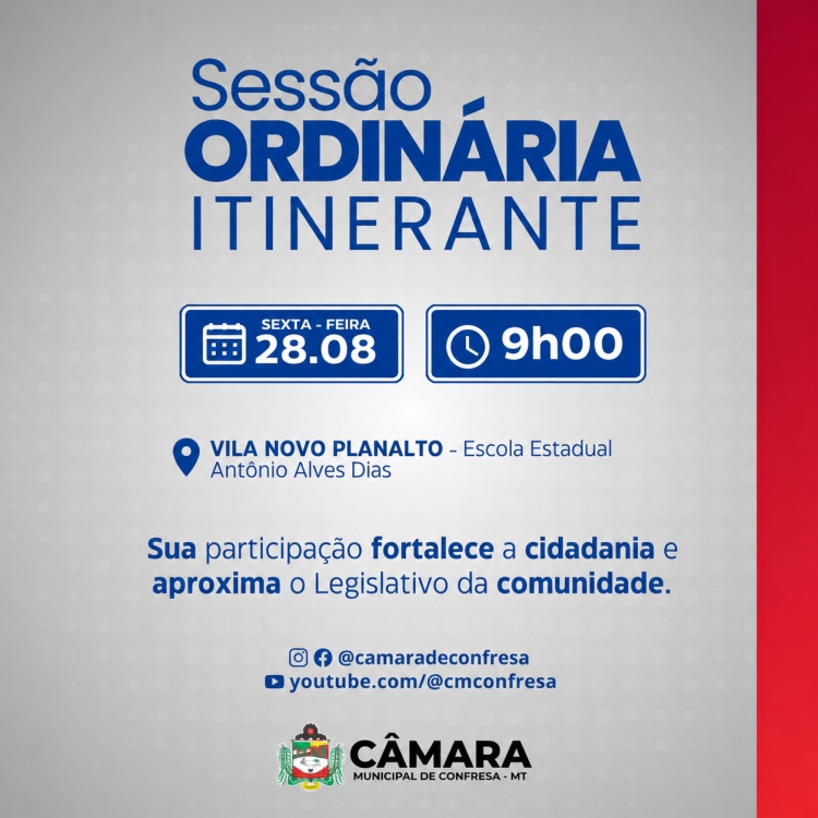 C&acirc;mara Municipal realiza 13&ordf; Sess&atilde;o Ordin&aacute;ria de 2026 e 5&ordf; Sess&atilde;o Itinerante na Vila Novo Planalto