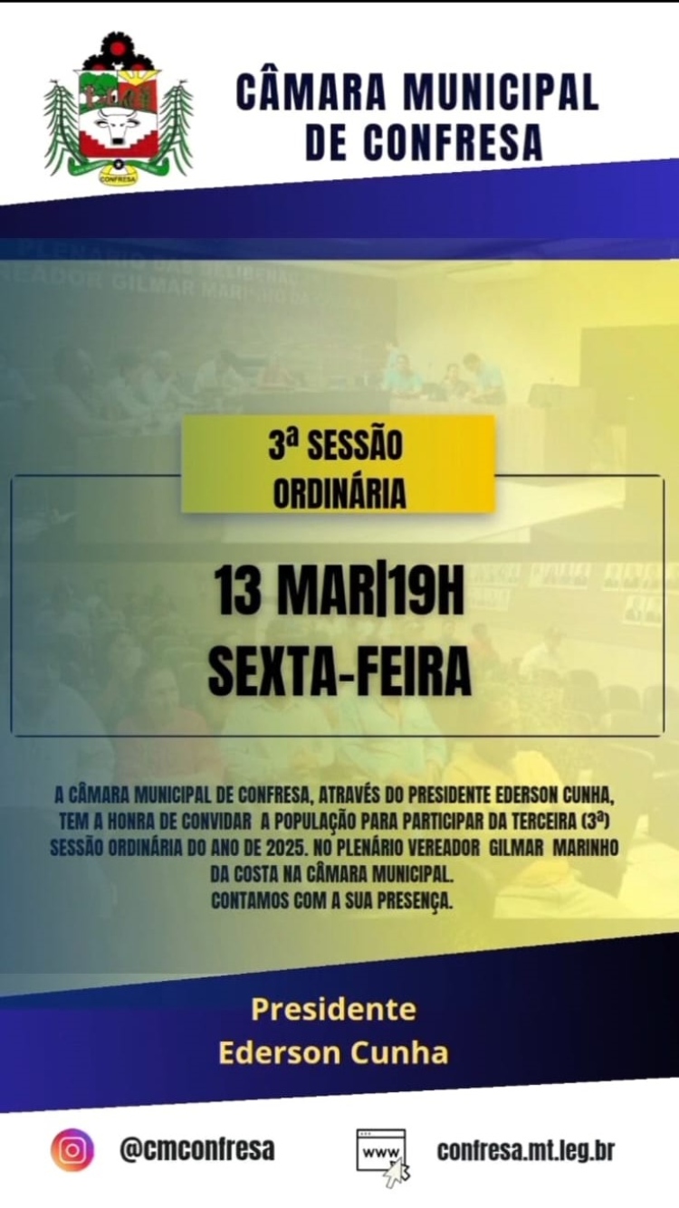 Convite para 3° SESSÃO ORDINÁRIA 2025