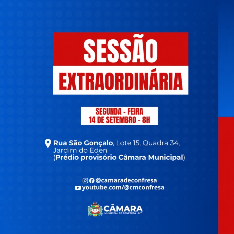 C&acirc;mara Municipal de Confresa realiza Sess&atilde;o Extraordin&aacute;ria