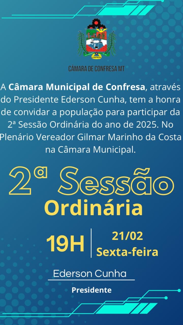 Convite para 2° SESSÃO ORDINÁRIA 2025