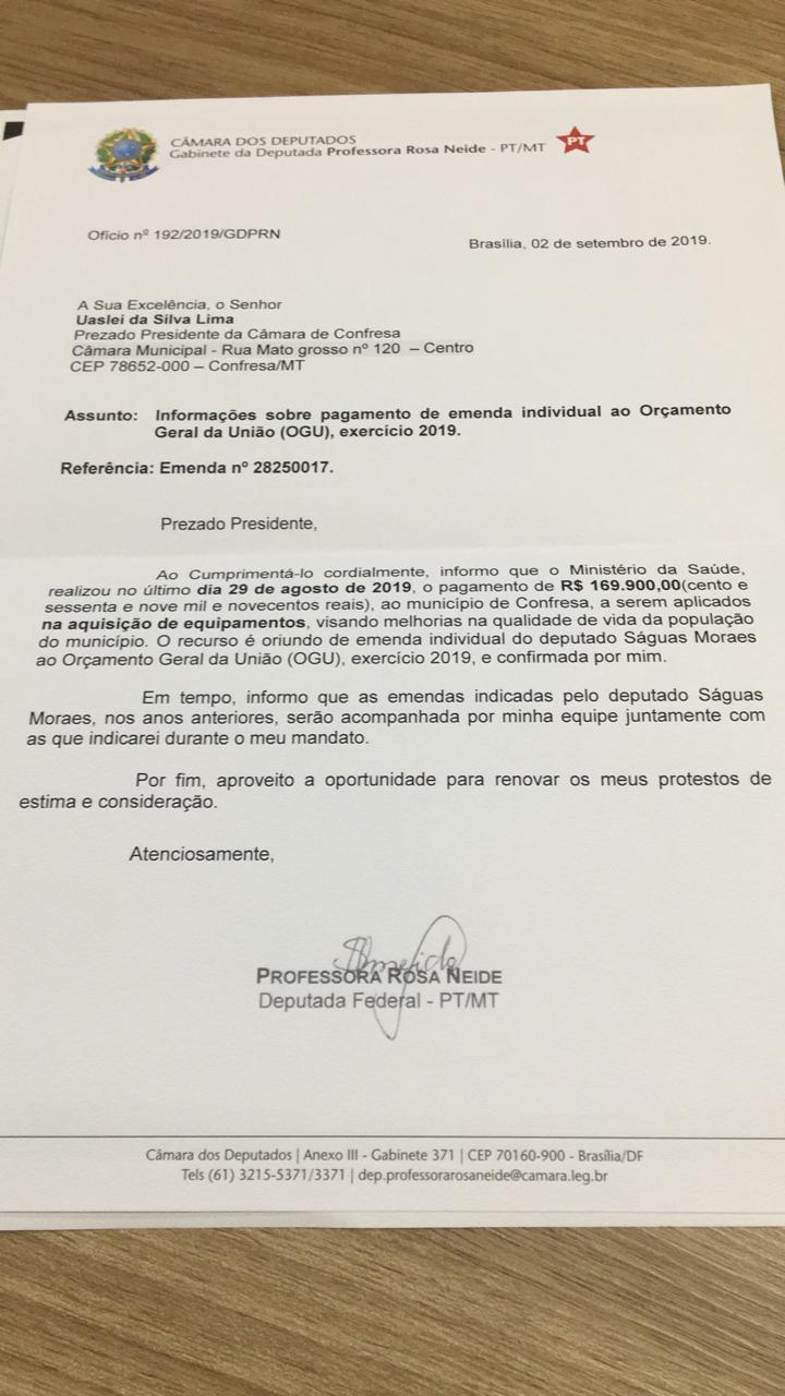 Emenda para a saúde de Confresa é anunciada por deputada federal