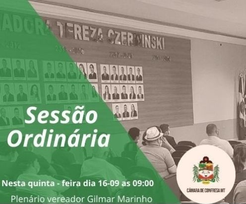 Câmara de Vereadores realizará sessão Ordinária na quinta - feira (16) de Setembro