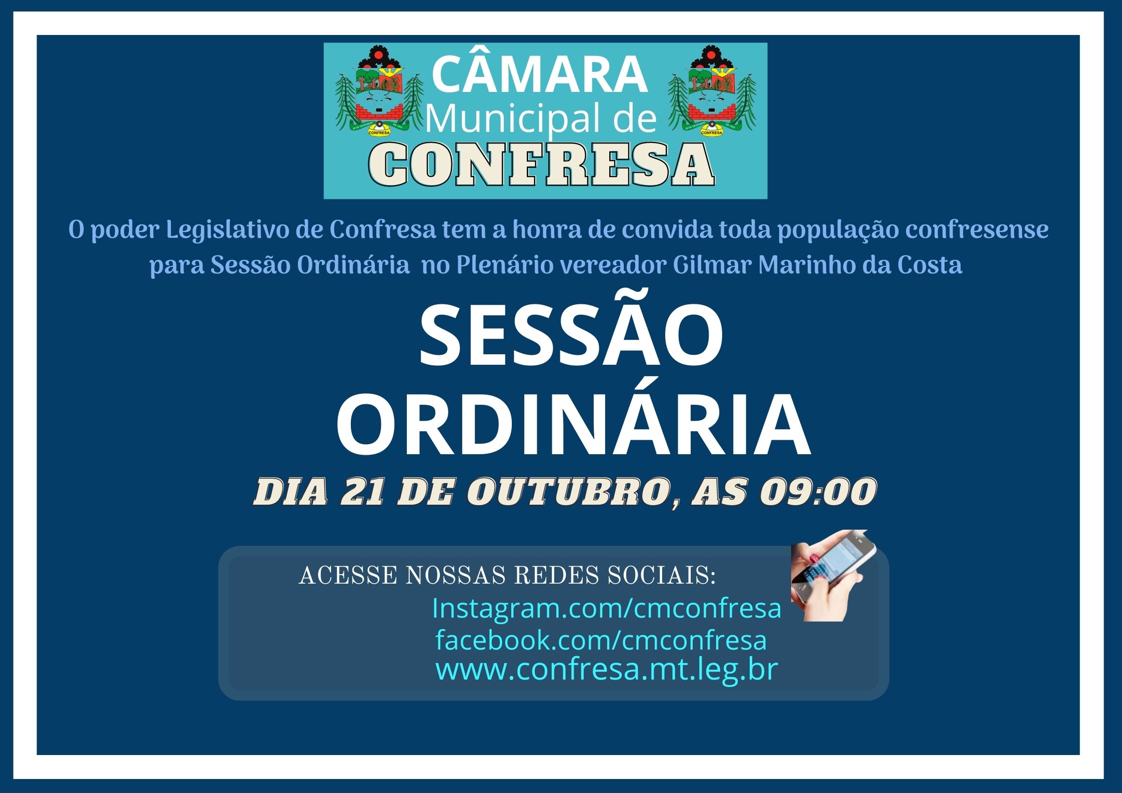 Sessão Ordinária nesta quinta - feira as 09:00