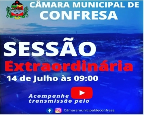 Acontece nesta quinta-feira (14/07) uma Sessão Extraordinária na Câmara Municipal