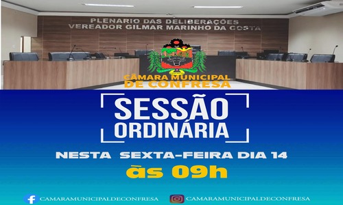 Convite a população para Sessão Ordinária nesta  sexta-feira dia 14